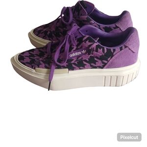adidas Purple & Black Houndstooth Platform Sneakers Womens Size 8.5